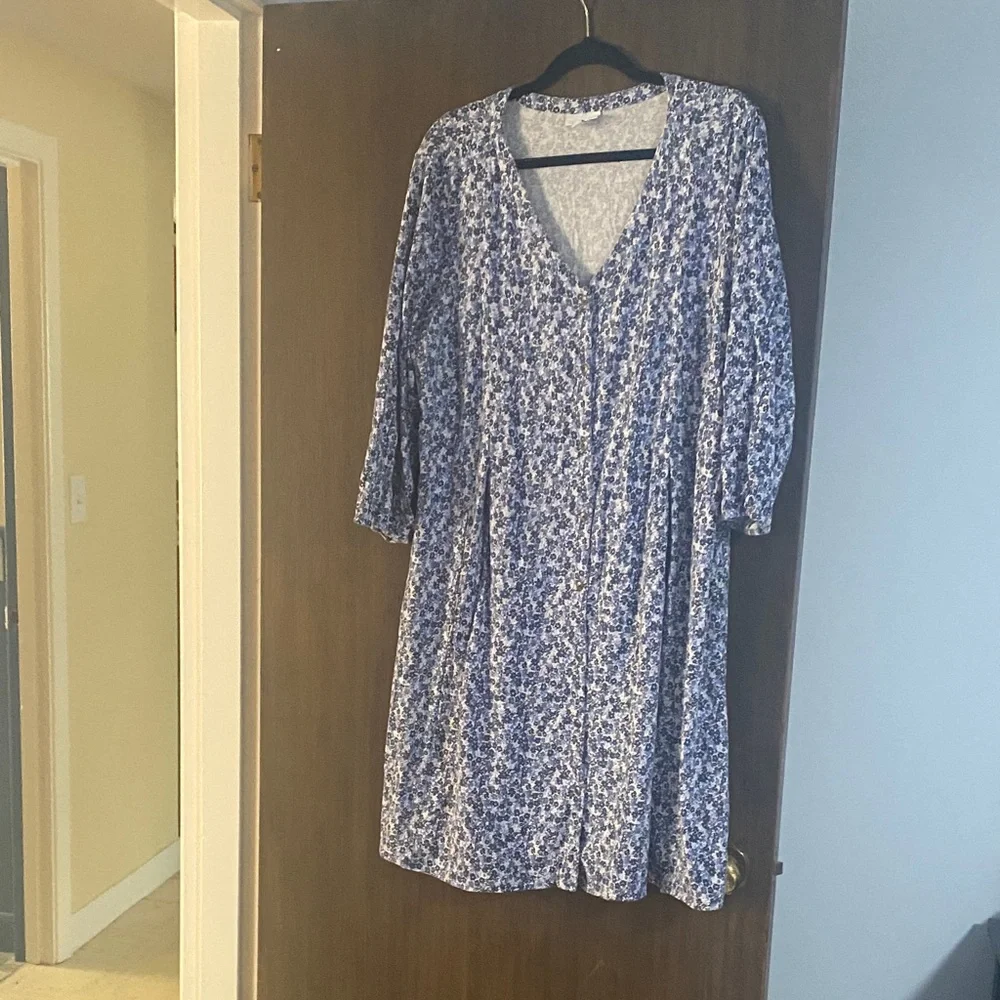 J. Jill 3/4 Sleeve Floral size 1X Dress Blue and White - Picture 1 of 5